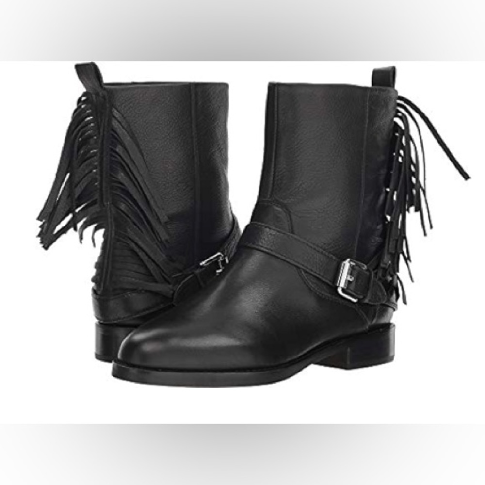 Rebecca Minkoff Black Leather Sanura Western Fringe Slouch Ankle Bootie